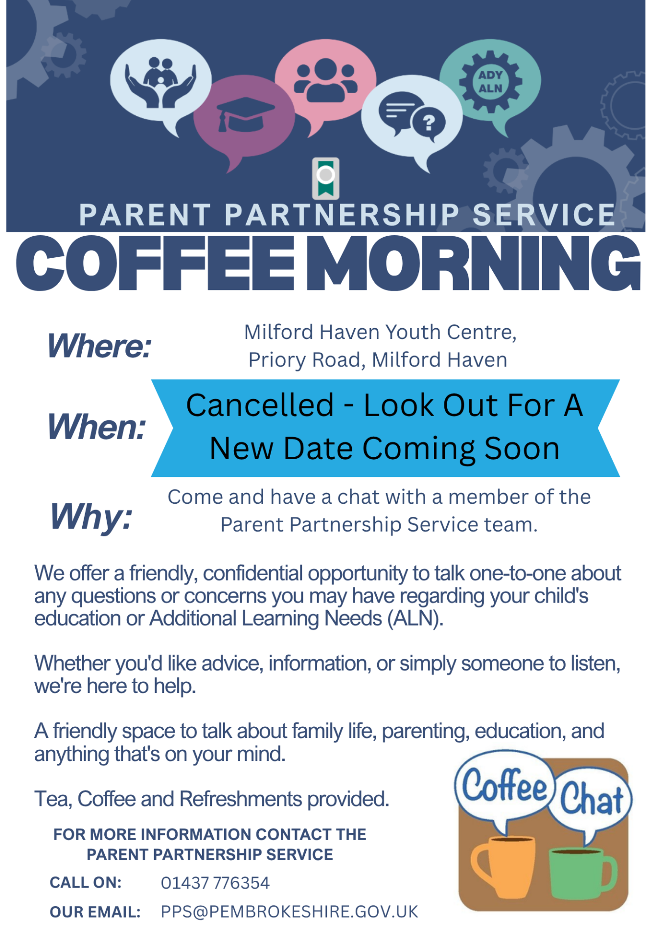 CANCELLED Coffee morning Autumn Term